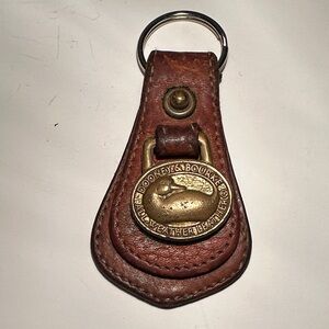 Vintage Dooney & Bourke Brown Leather Key Fob with Brass Duck Medallion